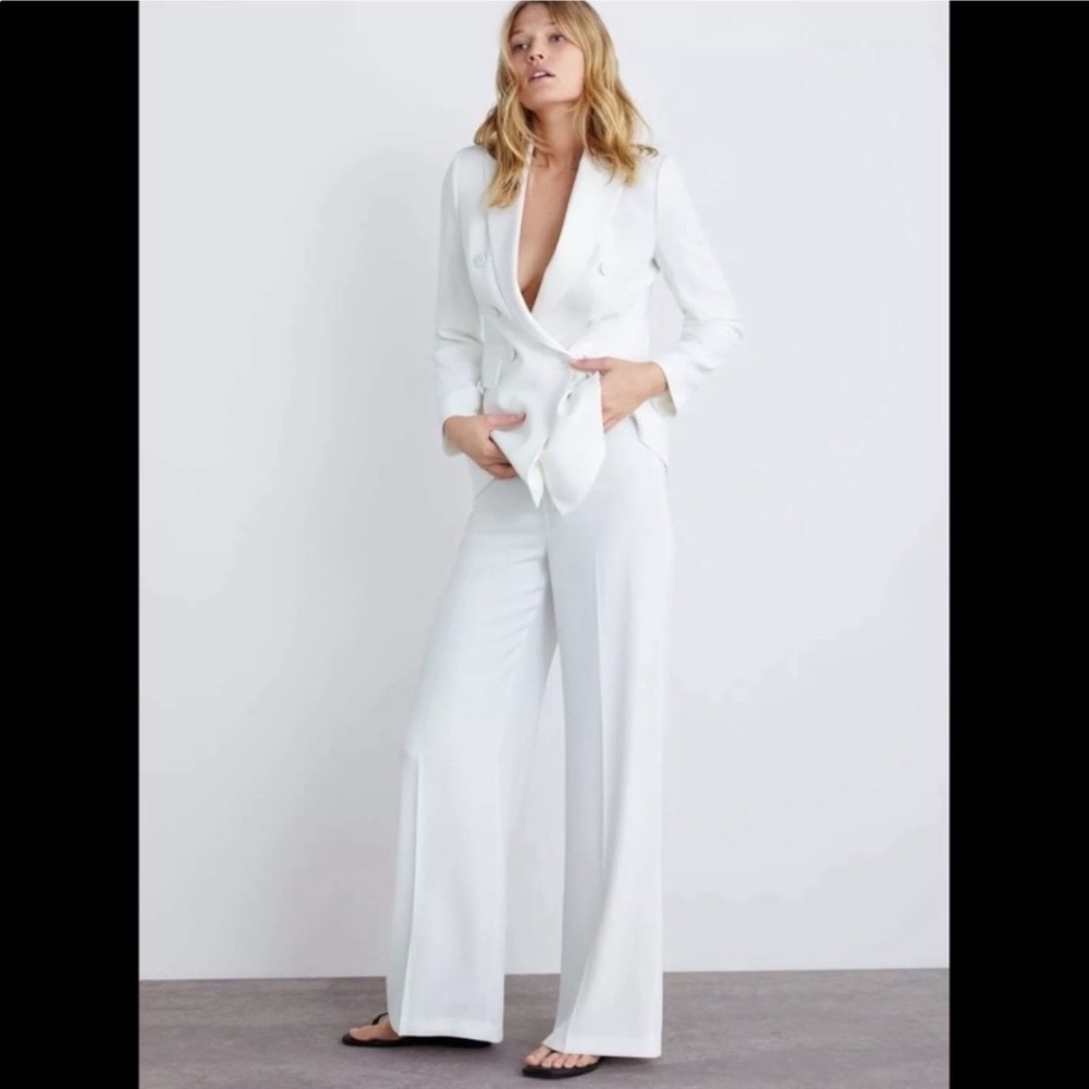 NWT Zara‎ White Wide Leg Flowing Pants Trouser Large